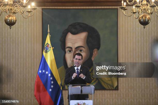 Jorge Arreaza, Venezuela's foreign minister, speaks during a news conference in Caracas, Venezuela, on Tuesday, Aug. 6, 2019. President Donald Trump...