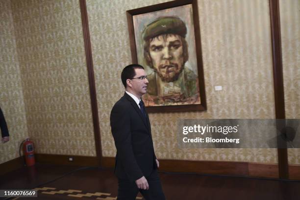 Jorge Arreaza, Venezuela's foreign minister, arrives to speak at a news conference in Caracas, Venezuela, on Tuesday, Aug. 6, 2019. President Donald...