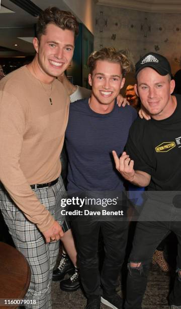 Curtis Pritchard, AJ Pritchard and Channing Tatum attend a VIP performance of Magic Mike Live London at the Hippodrome Casino on August 6, 2019 in...