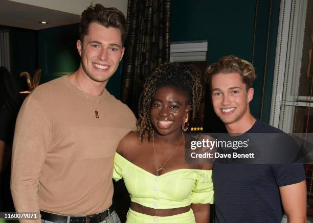 Curtis Pritchard, Clara Amfo and AJ Pritchard attend a VIP performance of Magic Mike Live London at the Hippodrome Casino on August 6, 2019 in...