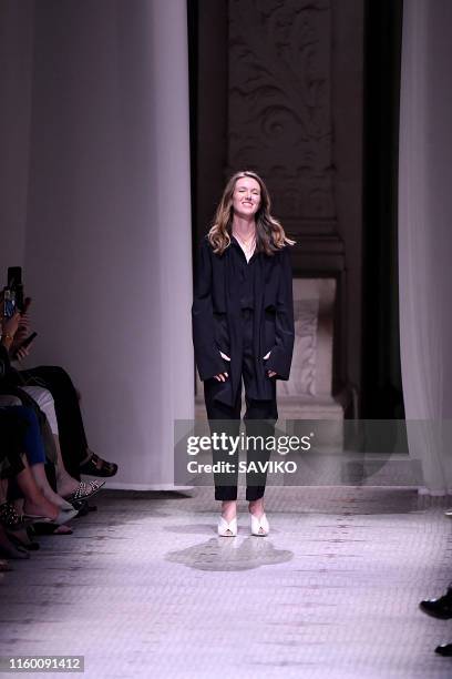 Fashion designer Clare Waight Keller walks the runway during the Givenchy Haute Couture Fall/Winter 2019 2020 show as part of Paris Fashion Week on...