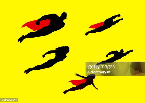 stockillustraties, clipart, cartoons en iconen met vector flying super helden silhouet set - superhero