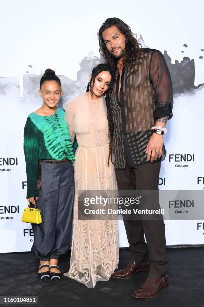 Lola Iolani Momoa, Lilakoi Moon and Jason Momoa attend the Cocktail at Fendi Couture Fall Winter 2019/2020 on July 04, 2019 in Rome, Italy.