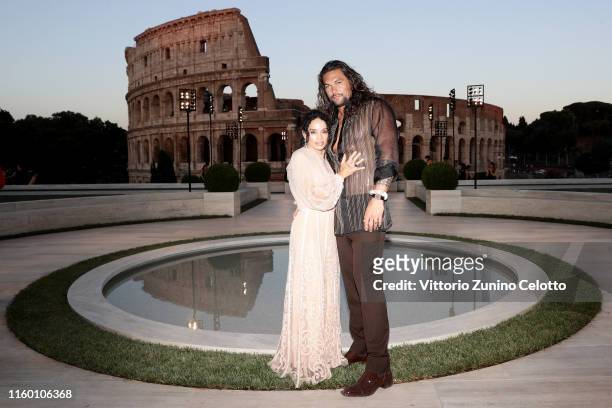 Lilakoi Moon and Jason Momoa attends the Cocktail at Fendi Couture Fall Winter 2019/2020 on July 04, 2019 in Rome, Italy.