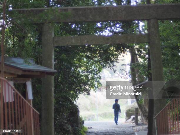 child walking in shrine - shinto shrine stock pictures, royalty-free photos & images