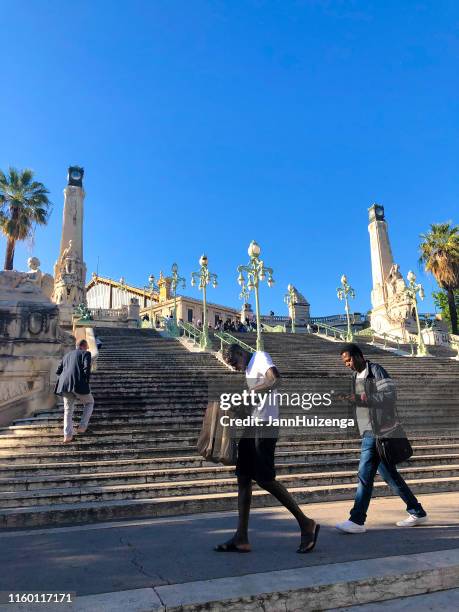 marseille, france: saint charles train station grand staircase - marseille stock pictures, royalty-free photos & images