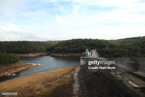 View of Warragamba Dam on June 25, 2019 in Sydney, Australia. Warragamba Dam is the primary water supply for the city of Sydney. The dam level is...