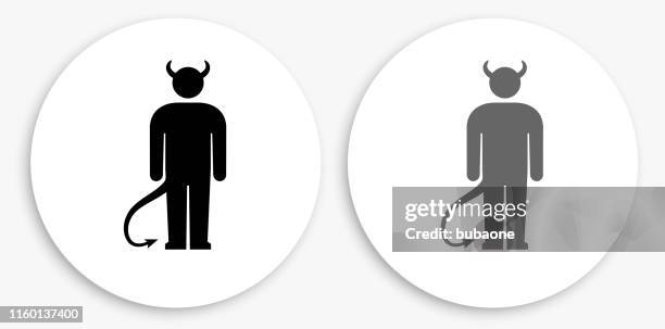 devil black and white round icon - devil icon stock illustrations