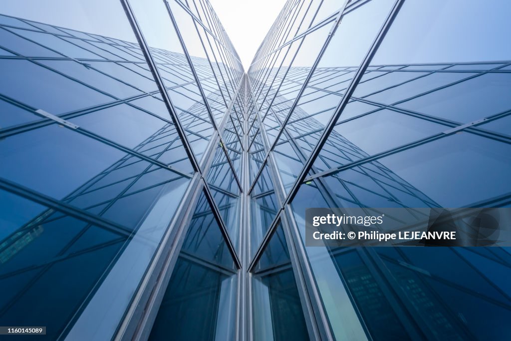 Modern glass building mirror reflections