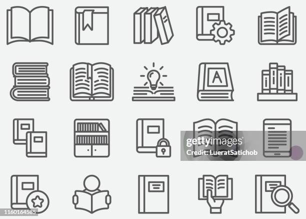 illustrazioni stock, clip art, cartoni animati e icone di tendenza di icone libro e lettura linea - encyclopaedia