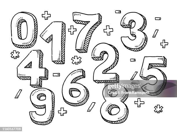 zahlen und mathematische symbole zeichnung - number 9 stock-grafiken, -clipart, -cartoons und -symbole