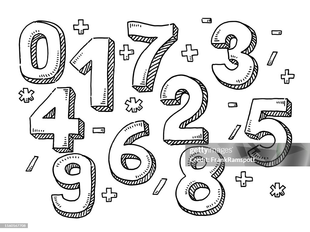 Números e desenho matemático dos símbolos