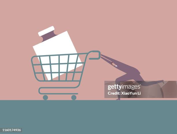 shopping concept design - grocery store manager stock illustrations