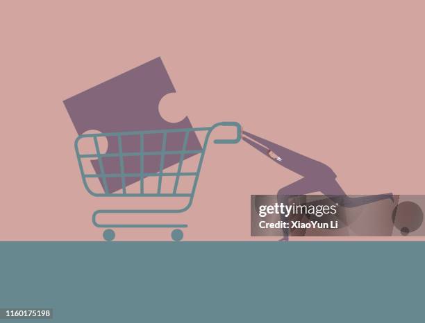 shopping concept design - grocery store manager stock illustrations