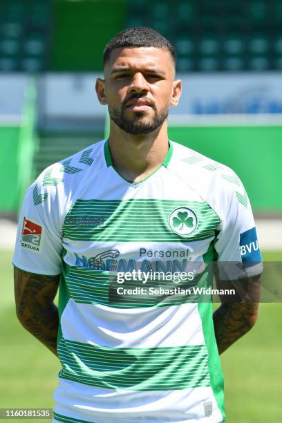 Shawn Parker of SpVgg Greuther Fuerth poses during the team presentation at Sportpark Ronnhof on July 02, 2019 in Fuerth, Germany.