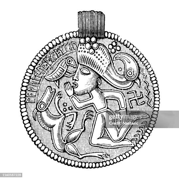 personal ornament gilt gold ,found in sweden - scandinavian interior stock illustrations
