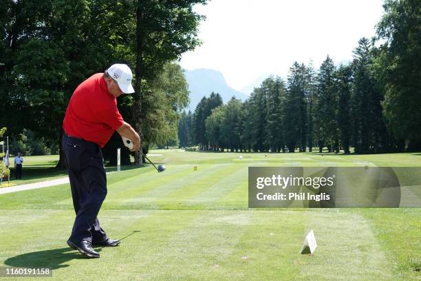 Costantino Rocca of Italy in action during the first round of the Swiss Seniors Open played at Golf Club Bad Ragaz on July 05, 2019 in Bad Ragaz,...