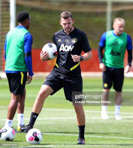 Coach Charlie Owen of Manchester United in action during a first team training session at Aon Training Complex on July 04, 2019 in Manchester,...