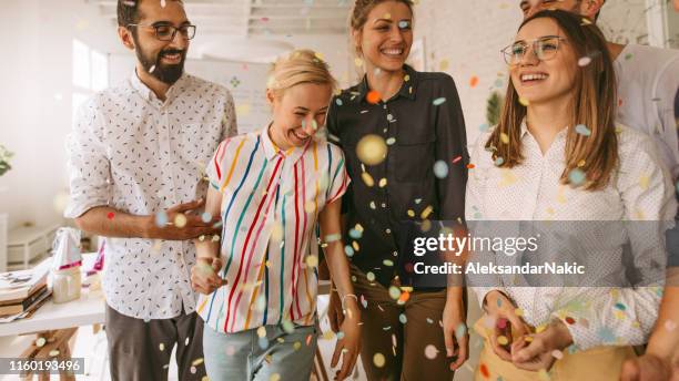 celebration in the office - party office stock pictures, royalty-free photos & images