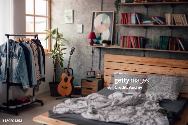 modern bedroom interior - cluttered stock pictures, royalty-free photos & images