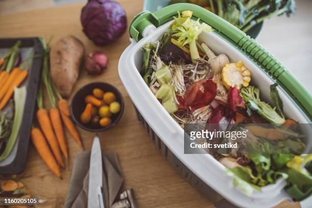 hacer compost a partir de sobras de verduras - abono fotografías e imágenes de stock