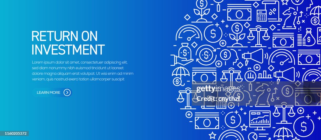 Return on Investment Banner Template with Line Icons. Modern vector illustration for Advertisement, Header, Website.