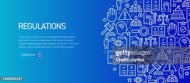 regulations banner template with line icons. modern vector illustration for advertisement, header, website. - policies and procedures stock illustrations