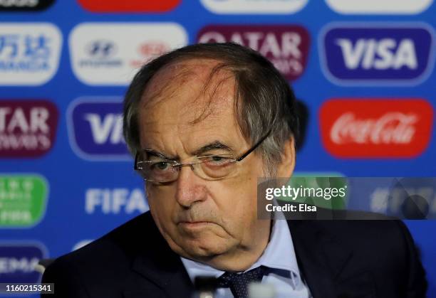 French Football Association President Noël Le Graët speaks during the FIFA Closing Press Conference at Stade de Lyon on July 05, 2019 in Lyon, France.