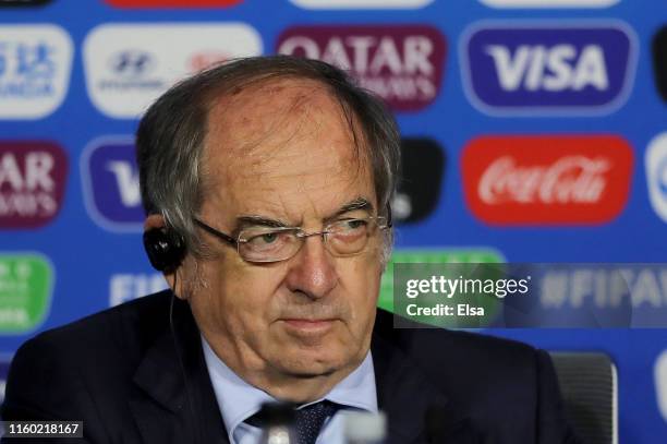 French Football Association President Noël Le Graët speaks during the FIFA Closing Press Conference at Stade de Lyon on July 05, 2019 in Lyon, France.