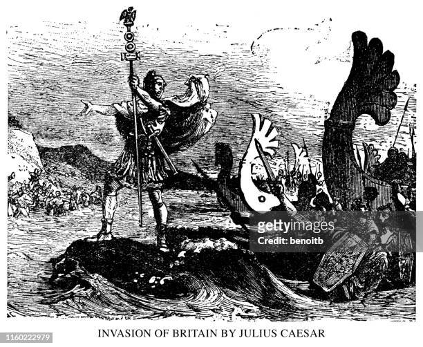 invasion of britain by julius caesar - gaius julius caesar stock illustrations
