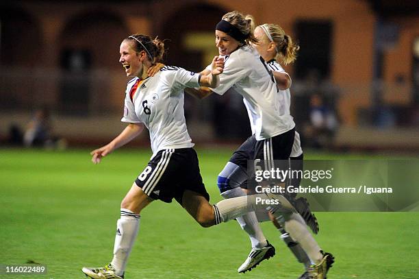 Kathrin Julia Hendrch and Isabella Schmid of Germany celebrates during final match of Women's Under 19 European Football Championship between Germany...