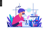 Medical tests Blue illustration - chemical laboratory analysis