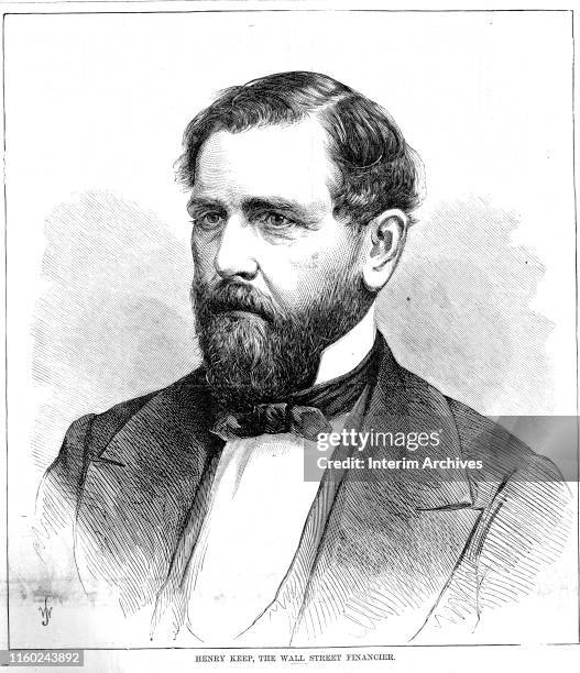 Illustrated portrait of American speculator and railroad financier Henry Keep , mid to late 1860s.