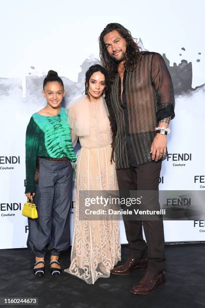 Lola Iolani Momoa, Lilakoi Moon and Jason Momoa attend the Cocktail at Fendi Couture Fall Winter 2019/2020 on July 04, 2019 in Rome, Italy.