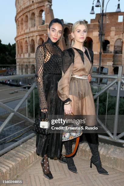 Jessica Kahawaty and Caro Daur attend the Cocktail at Fendi Couture Fall Winter 2019/2020 on July 04, 2019 in Rome, Italy.