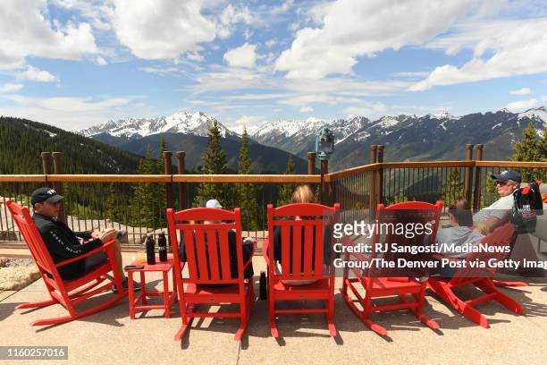 Guest take in the view from Aspen Mountain, at the top of the Silver Queen Gondola, on June 30, 2019 in Aspen, Colorado.