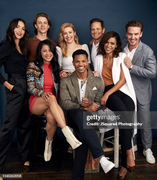 Actors Maddison Jaizani, Alex Saxon, Kennedy McMann, Scott Wolf, Riley Smith Leah Lewis, Tunji Kasim, and Alvina August of The CW's 'Nancy Drew' pose...