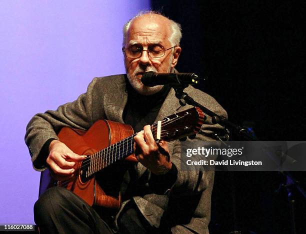 Composer Oscar Castro-Neves performs on stage at "The Songs of Our Lives: Volume IV" concert to benefit the Fulfillment Fund at the Wadsworth Theatre...