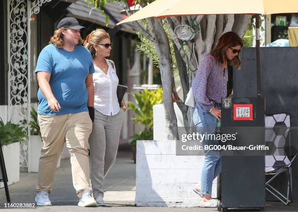 Katherine Schwarzenegger, her brother, Christopher and her mother, Maria Shriver are seen on August 07, 2019 in Los Angeles, California.