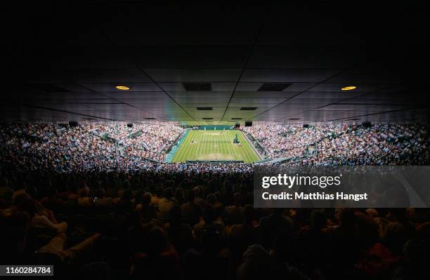 General view of centre court in the Ladies' Singles third round match between Cori Gauff of The United States and Polona Hercog of Slovenia during...