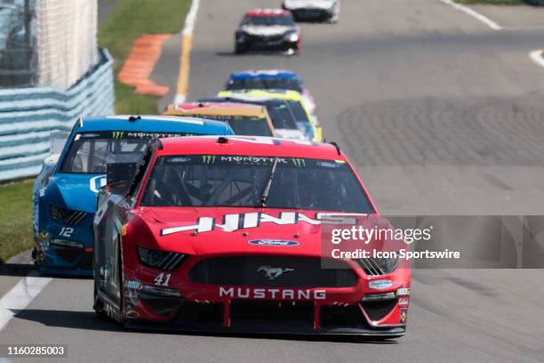 Daniel Suarez driver of the Haas Automation Ford races down the short shoot heading into turn 6 the Monster Energy NASCAR Cup Series, GoBowling at...