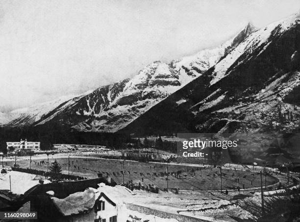 Undated general view of the Olympic ice skating rink stands in the Alpine village of Chamonix, France. The sports competitions held in Chamonix...