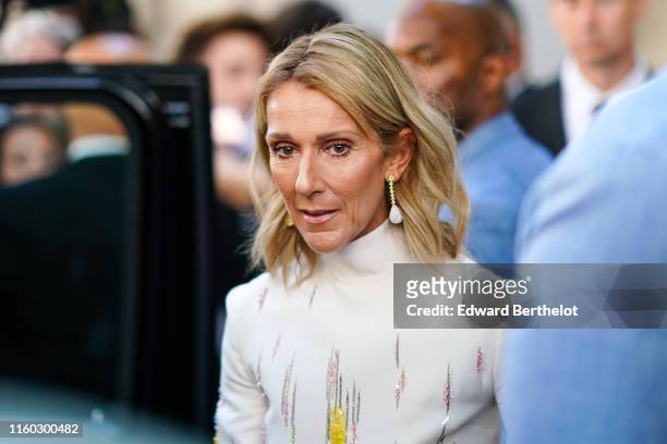 Celine Dion is seen, outside Valentino, during Paris Fashion Week Haute Couture Fall/Winter 2019/20, on July 03, 2019 in Paris, France.