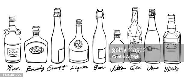 alkoholsorte - bottle illustration vintage stock-grafiken, -clipart, -cartoons und -symbole
