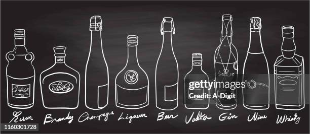 alcohol variety chalkboard - champagne label stock illustrations