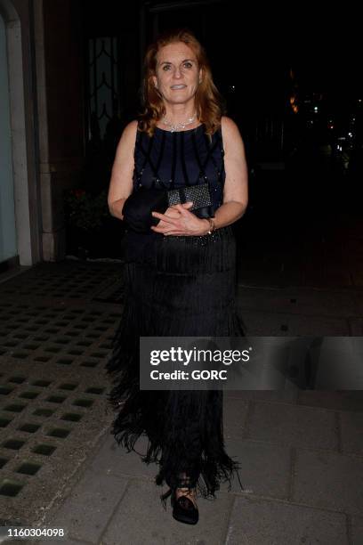 Sarah Ferguson seen leaving Claridge's Hotel in Mayfair on July 05, 2019 in London, England.