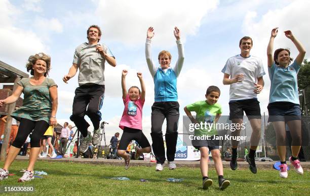 Judy, Jamie and Andy Murray play games with children from Singlegate Primary School and their parents during the Set4Sport launch on June 14, 2011 in...