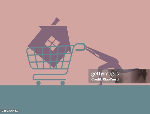 shopping concept design - grocery store manager stock illustrations