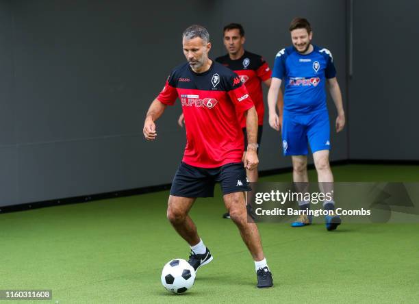 Ryan Giggs in action as TalkTalk take on the Class of '92 in a friendly five-a-side match to celebrate its sponsorship of Salford City FC at Hotel...