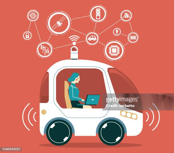 autonomous car - businesswoman - runaway vehicle stock illustrations